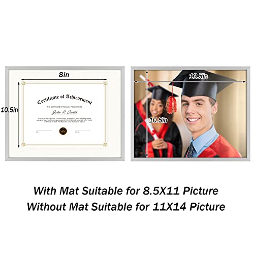Golden State Art, 11X14 Diploma Frame Metal Frame For 8.5X11 Document & Certificates, Aluminum Picture Frame With Real Glass For Wall Display, Silver #TOP3