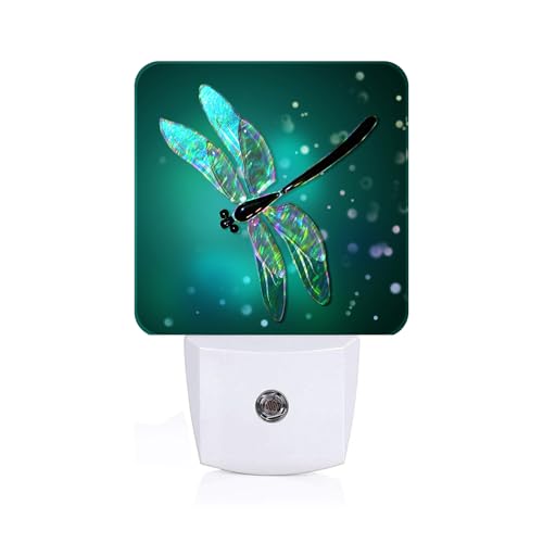 Image of Green Dragonfly Night Light,Plug Into Wall Decor for Stairway,Hallway,Kitchen,Dusk to Dawn Sensor Nightlights for Boys /Girls /Women /Men Room Gifts