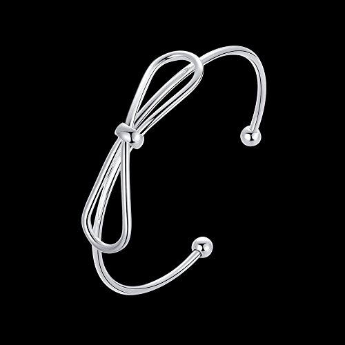 Greendou Fashion Jewelry 925 Sterling Silver Plated Bow-Knot Double Round Head Open Bangle Bracelet2