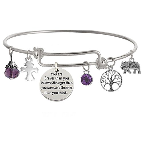 Image of inchYou Are Braver Than You Believe Stronger Than You Seem and Smarter Than You Think Inspirational Bracelet Expandable Bangle for Women