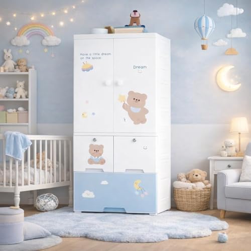 Image of Sunderlook Plastic Wardrobe for Kids Clothes - Foldable Collapsible Wardrobes for Clothes, Large Cupboard for Storage for Men and Women (Arctic White, 1 + 3 Door)