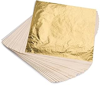 KraftiSky Gold Leaf Sheets - 100 Gold Foil Sheets - 14 x 14 cm Multipurpose Gold Leaf for Nails, Art & DIY Projects, Picture Frames, Home Walls, Interior and Multi Artistic Decoration (Foil)