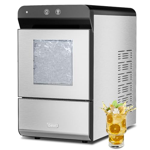 Gevi Household V2.0 Countertop Nugget Ice Maker with Viewing Window | Self-Cleaning Pebble Ice Machine | Open and Pour Water Refill | Stainless Steel Housing | 16.9''H Fits Under Wall