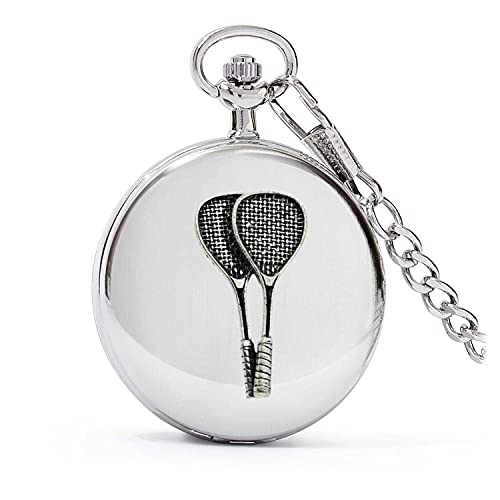 Montre de poche gousset quartz en argent poli avec étui motif raquettes de squash de Sheffield