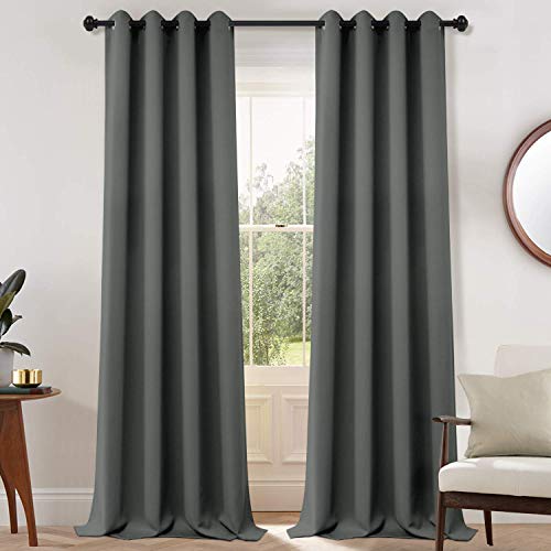Yakamok Blackout Curtains Room Darkening Thermal Insulated with Grommet Window Curtain for Bedroom, 52 x 108inch,Dark Grey, 2 Panels