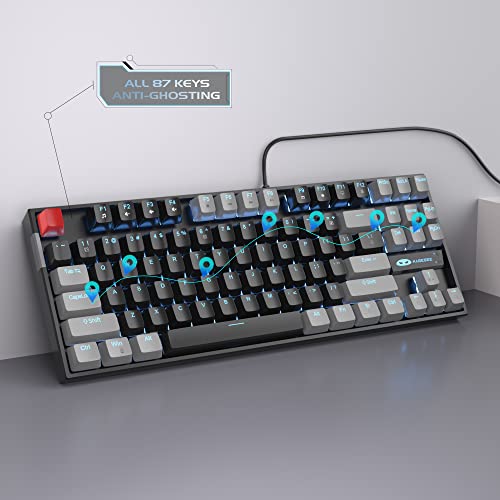 MageGee 75% Teclado mecânico para jogos com interruptor vermelho, teclado retroiluminado azul LED, t