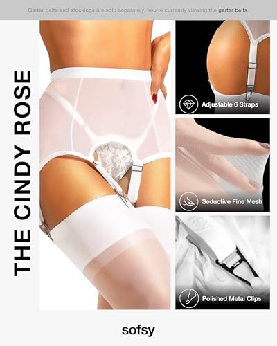 Image of sofsy Premium High-Waist Mesh Garter Belt | 6-Strap Suspender Lingerie for Women's Thigh High Stockings with Metal Clips