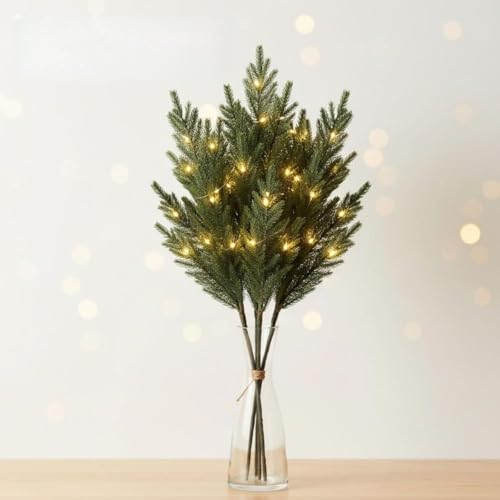 Ramas iluminadas para decoración navideña, 5 unidades de plumas LED con luces, iluminación festiva para fiestas para interiores, ramas decorativas de plástico como decoración de mesa (B, 39 cm)