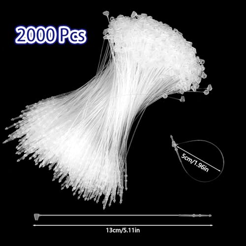 2000 Stück Sicherheitsfäden für Etiketten, 130mm Kunststoff Loop Pins, Transparente Sicherheitsfäden, Wiederverwendbar Loop Pins für Kleidung, Schuhe, Preisschilder，Einfache Handhabung ohne Pistole