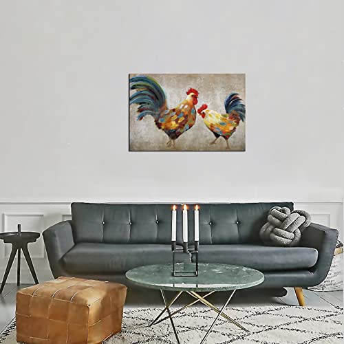 Sechars Farm Animal Paintings Rooster And Hen Picture Canvas Wall Art Vintage Rustic Home Farmhouse Living Room Wall Decor Stretched And Framed Ready To Hang 24X36 #TOP2
