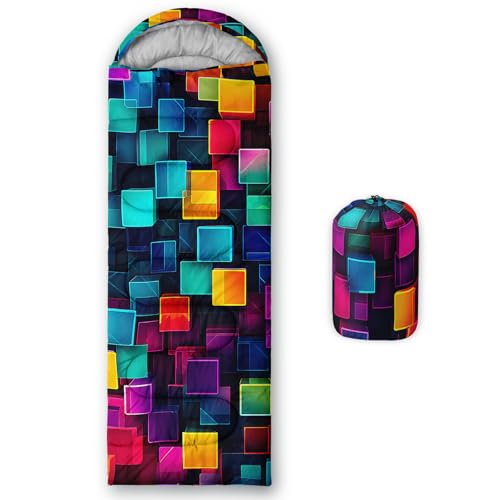 lneffble 3D Color Checkered Sleeping Bag for Kids，Suitable for Children Boys and Girls Portable,Waterproof,Compact and Lightweight,Great for Outdoor Camping,Backpacking and Hiking