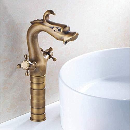 Robinet mélangeur antique laiton massif double commande pour vasque