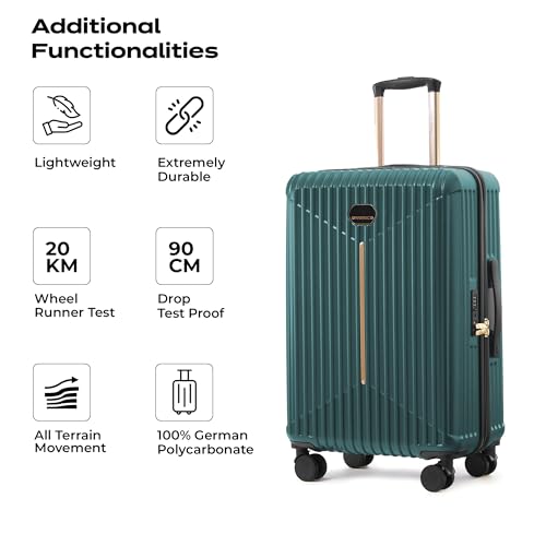 Image of Midnight Voyager Check-in Medium 67.5cm | Trolley Bag Hard Case Polycarbonate, 4 Wheels 360 Degree Wheeling System Luggage, Suitcase for Travel, with Front Laptop Access (Moss Green)