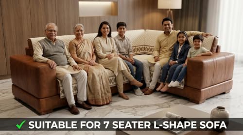 Image of KINGLY L-Shape Sofa Cover 7 Seater 4+3 Velvet Full Cover - Cream Beige | Fully covered quilted velvet slipcover, washable anti-slip furniture protector, L-type corner sofa cover for living room