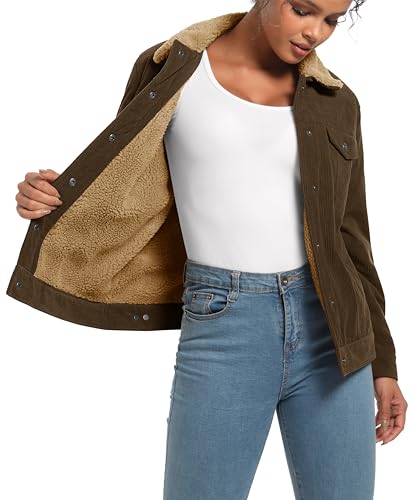 MAGCOMSEN Women's Corduroy Jacket Sherpa Fleece Lined Warm Winter Coat Button Down Casual Jacket with Pockets2