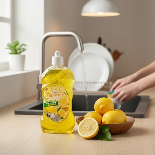 Image of Hommies 2 Litre Lemon Fragrance Dishwash Liquid Gel Refill | Leaves No Residue | Grease Cleaner For Utensils - Liquid Kitchen Soap - 500 Ml x Pack of 4