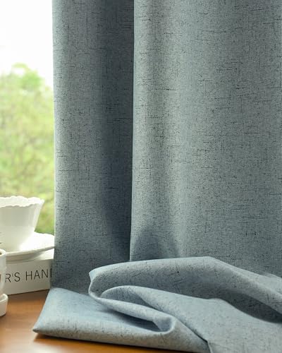 Image of Graywind Motorized Curtains with Track, 100% Blackout Smart Curtains, Hardwired Curtains Compatible with Alexa Google Home Remote Control for Large Windows, Custom Drapes Up to 220 inch, Trace (Denim)