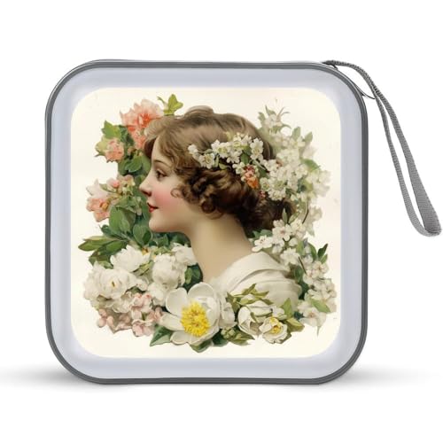 DuduYH Vintage Girl with Flowers CD Case DVD Storage Case Portable