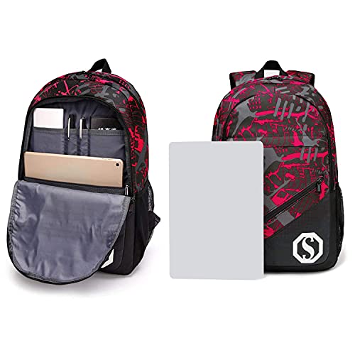 Camtop School Backpack Boys Kids School Bookbag Set Student Backpack With Lunch Box And Pencil Case (Graffiti - Red) #TOP5