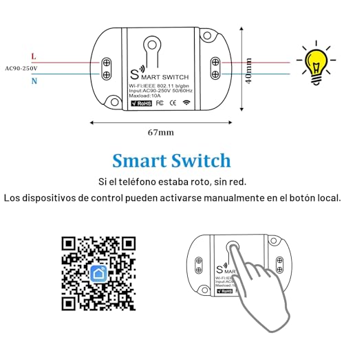 Miniatura 3 de Hncy Interruptor Wifi, Interruptor Inteligente Wifi, Interruptor Inteligente Alexa De Luz, Interruptores Inteligentes Compatible Con Alexa Y Google Home, Control Por App Tuya Smart Life