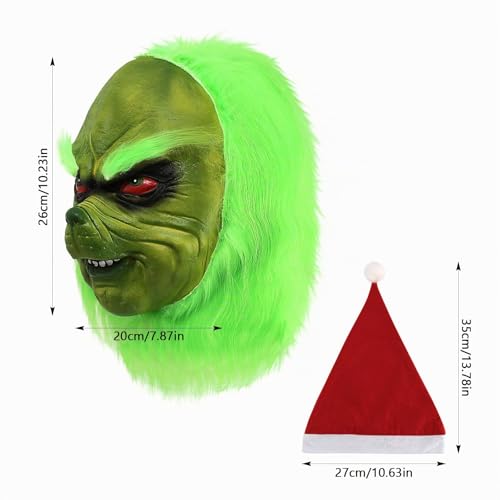Miniatura 6 de Piluzeat Máscara De Navidad Para Adultos Mujeres Hombres,Máscara De Látex De Monstruo Verde Navideño,Máscara De Papá Noel,Máscara De Disfraz Navidad Para Adultos Máscara Carnaval Halloween Cosplay