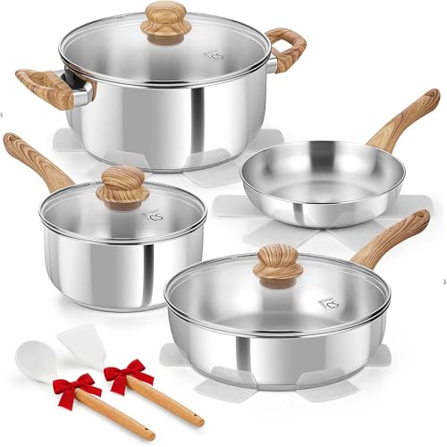 KOCH SYSTEME CS Stainless Steel Pots and Pans Set, Professional 18/10 Cookware Set Pots and Pans Set 12PCS with Cool-Touch Bakelite Handles, Tri-ply Base Kitchen Cookware Sets, Induction Compatible