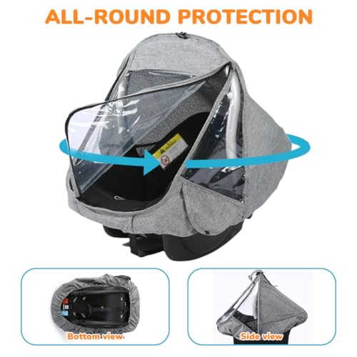 Image of SNOWIE SOFT Sun & Rain Cover for Baby Bassinet Carrier, Protective Clear Roll-up Zipper Curtain, Breathable & Lightweight, Splashproof, Windproof & Dustproof Outdoor Baby Carry Cot Shield