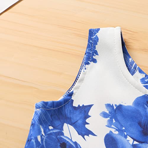 Younger Tree Toddler Baby Girl Dress Summer Sundress Button Down Floral Printed Dresses Little Girls Beach Outfit Clothes(Blue Floral, 3-4T) #TOP4