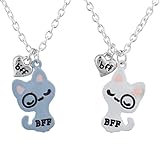 Lux Accessories Silvertone White Pink Kitty Cat BFF Best Friends Necklace Set