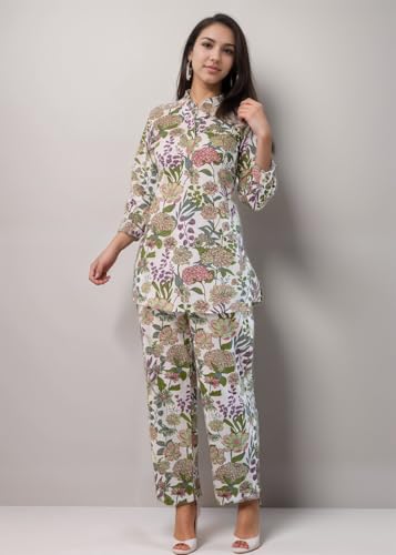 Shienzy Stylish Printed Cotton Blend Co Ord Set For Women || Casual & Festive Indo-Western Outfit || Kurta Pant Set (1595Shz_Mlt_S) Multicolour