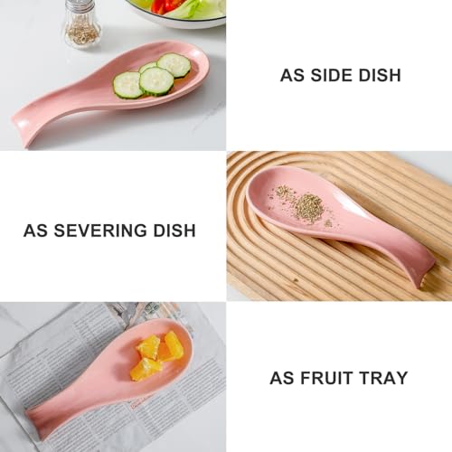 Image of Hasense Spoon Rest for Stove Top, Large Ceramic Spoon Holder for Kitchen Counter Home and Coffee Bar, Cooking Utensil Rest for Spatula Ladle Spoon and Tong, Housewarming Gift, Pink
