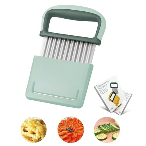 Senshuomy Crinkle Cutter Stainless Steel Potato Carrot Chip Vegetable Crinkle Wavy Chopper Cutter French Fry Slicer Potato Cutter (Green)