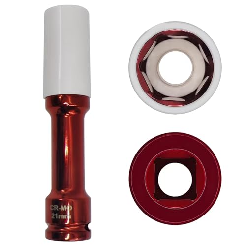 Image of 21mm 1 /2 inch Extra-Long Wheel Protector Impact Socket, Lug Nut Removal | 6 Point, Non-Marring, Thin Wall, Deep Socket, Wheel Protector, Protective Socket, Color-Coded, Cr-Mo Steel, Hand Repair Tool