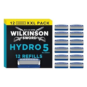 Wilkinson Sword - Hydro 5 Rasierer für Männer, 12 Ersatzklingen, Feuchtigkeitsspendende Gel-Pools und umklappbarer Trimmer