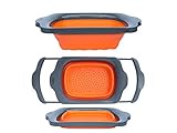 Collapsible Kitchen Colander - Over the Sink Kitchen Strainer By Comfify | 6-quart Capacity | Orange & Grey