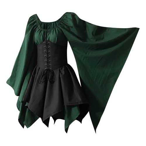 Bcshiye Women's Retro Gothic Punk Dress Medieval Costumes Steampunk Irish Renaissance Lace up High Low Dresses