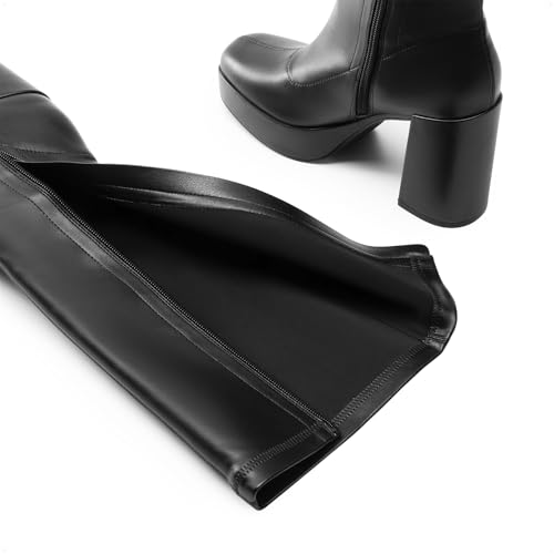 DREAM PAIRS Women's Platform Knee High Boots Chunky Block Heel Side Zipper Cute Gogo Boots,Size 11,BLACK-PU,SDKB2418W