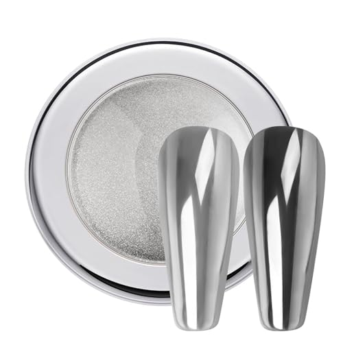 Pretty Diva Chrome Nail Powder - Silver Mirror Effect Nail Chrome Powders Highlight Metallic Chrome Powder for Nail Art Pigment Chrome Powder for Nails (Silver 1g)