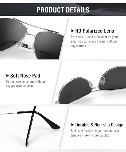 Image of KALIYADI Polarized Aviator-Sunglasses-for-Men Women Mens-Sunglasses: Lightweight Polit Sun Glasses Upgraded UV400 for Driving