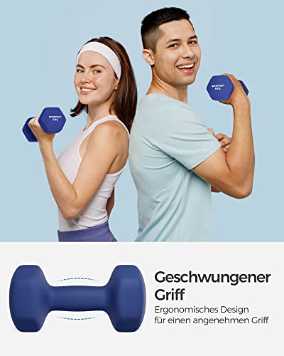 Foto von SONGMICS Kurzhanteln 2er Set 2 x 5kg Hanteln Set Hanteln Hexagon Neopren Beschichtung Krafttraining Workout Fitness Training Zuhause Hafen Blau SYL910Q01