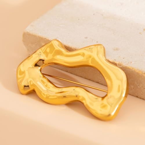 Grande broche dorée de créateur au design géométrique asymétrique - 4