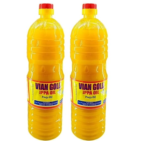 SRI VARI DIVYA's Vian Gold MAHUA Pooja Oil/DEEPAM Oil, 1000 ml,Pooja Oils | Smokeless Oil for Puja, Festivals, Havan |Cold Pressed| | Daily Pooja Items|Deepam Oil for Pooja,Pooja Oil Diya (Pack of 2)