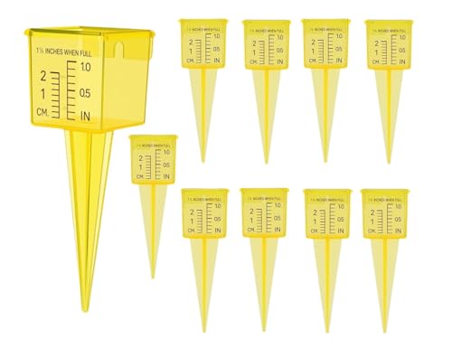 10PCS Rain Gauges, Bright Yellow Reusable Rain Gauge, Transparent Outdoor Water Measuring Tool for Garden, Lawn & Backyard, Accurate Sprinkler Gauge Instrument