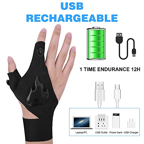 Paultellie Led Flashlight Gloves,Rechargeable Hands Free Light Gloves, Gifts For Men， Cool Gadgets Tools For Outdoor Camping Fishing, Birthday Idea For Men Women Who Has Everything, 1 Pair #TOP1