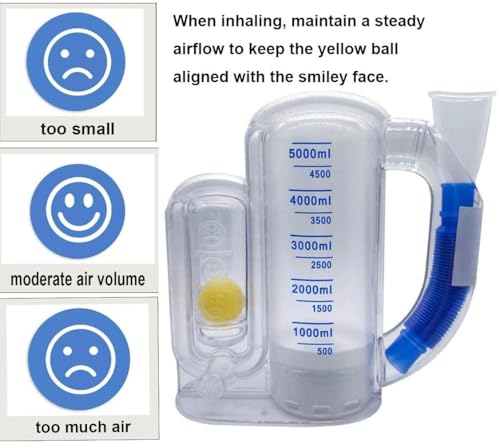 5000ml Incentive Spirometer Lungentrainer, Tiefatmungstrainer mit Durchflussanzeige, Atemtrainer Lungentrainer, für Atemübungen, postoperative Erholung