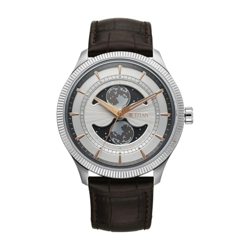 Titan Stellar Quartz Silver Round Dial Men's Watch | Leather Stra...