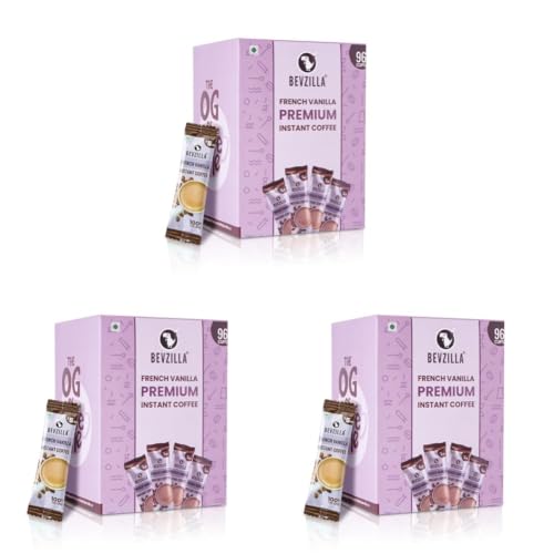 Image of Bevzilla 96 Instant Coffee Powder Sachets (Vanilla) - 192 Grams |Arabica Coffee|Easy To Carry| Best For Espresso, Latte, Cappuccino |Enjoy Hot & Cold (Pack of 3)