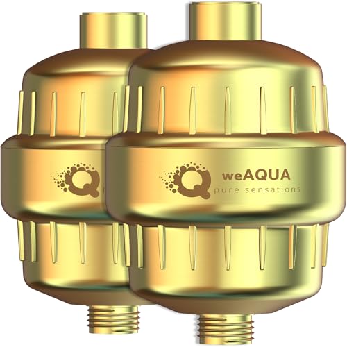 Image of weAQUA Heavy Duty Shower Filter Family 2 PACK - 99% Removal for Hard Water, Chlorine, Fluoride, Heavy Metals, Micro-life, Organics and More (Matte Gold)
