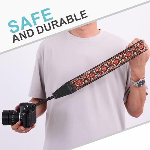 Padwa Lifestyle Alça para câmera – Tiras de couro de flor integral de 5 cm para fotógrafos, alça aco