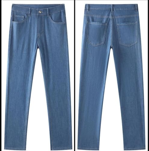 Hndudnff Men Thin Straight Jeans with Pockets Denim Pants Casual Breathable Straight Business Trousers2